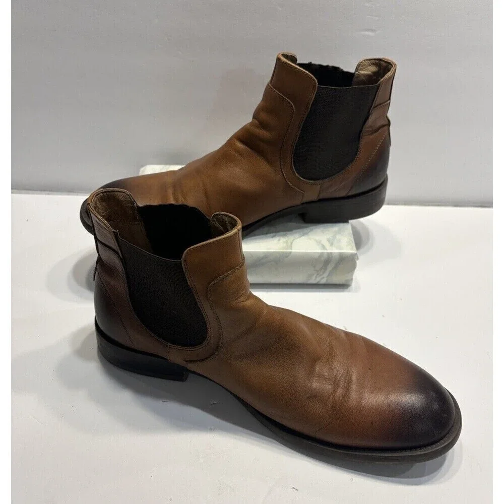 Johnston & Murphy Chelsea Boots Brown leather Pull on 59-1238 Shoes Mens Sz 10 M